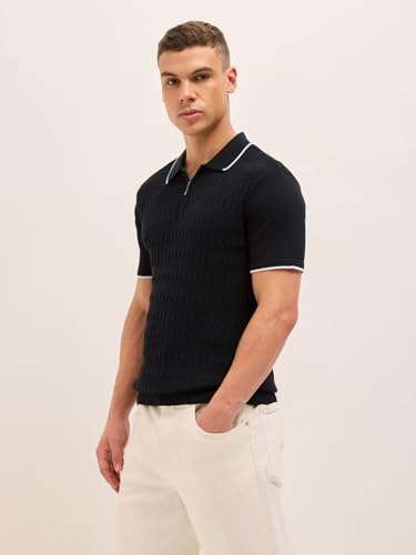 Image of Men's Cotton Textured Regular Fit Yellow Polo