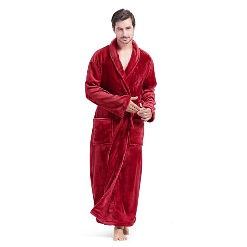 Image of FashGudim Mens Robes Big and Tall Full Length Plush Fleece Long Robe for Men Bathrobe Shawl Collar Warm Winter House Robes