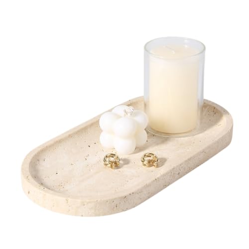 Koville Natural Marble Tray for Bathroom Counter, 10" x 5"