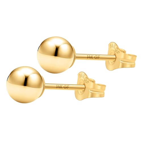 14k Solid Gold Studs Earrings for Women and Men - Small Real and Pure Round, Butterfly Pushback, Hypoallergenic, Jewelry Gifts for Her/Him, Your Mom, Friends, Girlfriends - Available in 3 Sizes