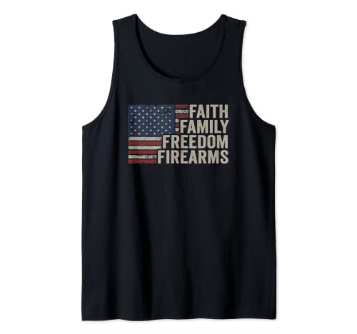 Faith Family Freedom Armas de fuego - American Flag Pro God Guns Camiseta sin Mangas