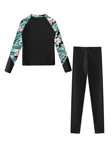 Yartina Kids Girls UPF 50+ Rash Guard Swimwear Full Cover Swimsuit Long Sleeve Swim Shirts with Pants Set4