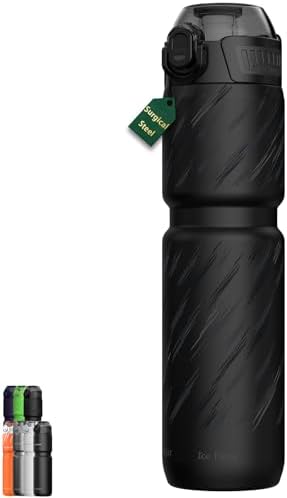 MYFOREST 24oz/700ml Insulated Bike Water Bottle, Surgical Steel: No Plastic Taste, Stronger Grip for MTB & Gravel, Chug/Sip 2-in-1, Dirt Cap/Anti-Scratch (Black Storm)