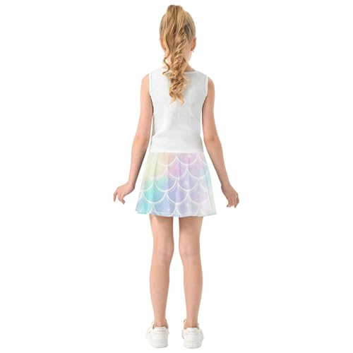 Kids Tennis Skirts Pastel Mermaid Scales Athletic Shorts Girls Skorts Preppy Pleated Skort 4t4