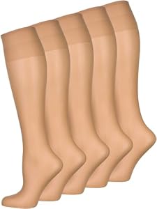 Nur Die 5er Pack Knie Seidenfein 15 DEN transparente Nylon Fein-Kniestrümpfe seidig glänzend breiter Komfortbund Damen, amber, one size