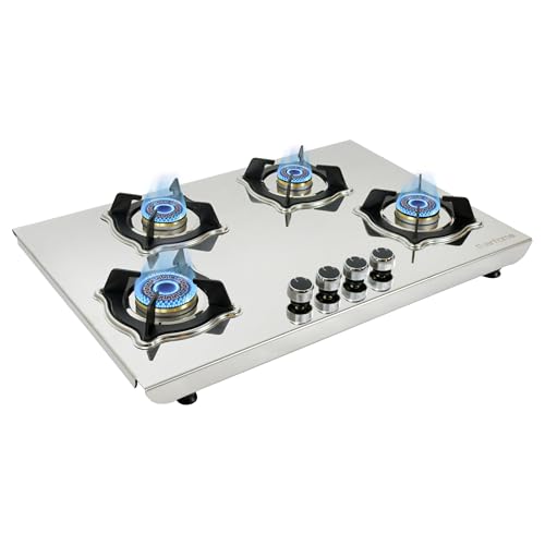 Image of Everflame Marvel 4 Burner Gas Stove | 2mm Heavy Steel Body | 6G Brass Burners | Manual Ignition | Italian SABAF Valve | 5 Years Warranty (Body & Burners) + 2 Years Comprehensive + Doorstep Service