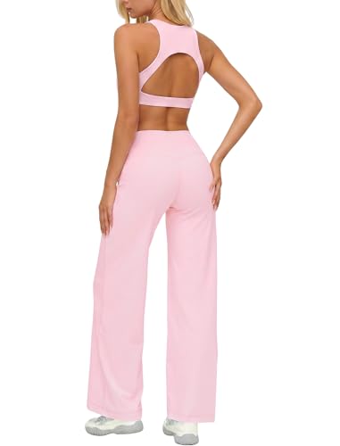 Two Piece Pink Yoga Set for Women Matching Workout Set Pilates Outfits L - image 4