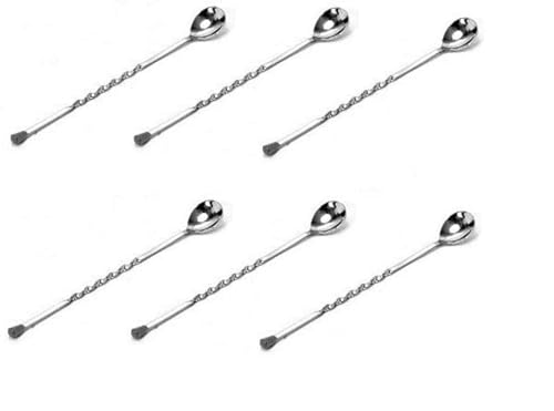 Image of Dynore Stainless Steel Black Tip Bar Spoons | Long Attractive Spiral Design Perfect for Mixing and Layering Drinks, Bar Spoon & Cocktail Mixing Spoon for Cocktail Shakers (6)