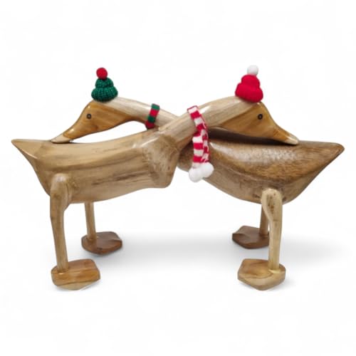 Canards en bois faits main : déco hivernale chic en bambou naturel