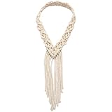 BEAMARKER Bohemian Macrame Headband Woven Cotton Rope Head Wrap for Women 40cm Nordic Style Hair Accessory Lightweight Comfortable Long Tassel Headdress for Weddings Parties Travel