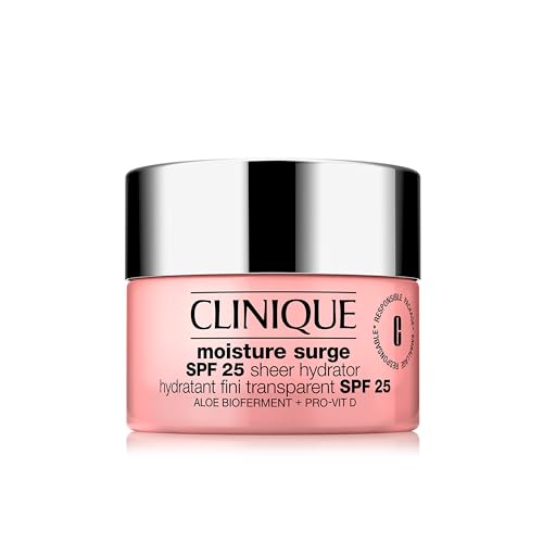 Clinique Moisture Surge SPF 25 Sheer Hydrator Face Moisturiser, 50 ml. With Hyaluronic Acid + Aloe Vera Bioferment + Provitamin D, Hydrating + Glowing, Safe For Sensitive Skin