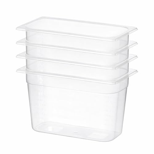 Bac Gastro GN 1/4 Polypropylène Transparent – Lot de 4 – Bac Gastronorme Professionnel avec Graduations – Empilable – Cuisine CHR, Stockage...