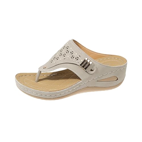 Generisch Sandalias de dedo para mujer, sandalias huecas para mujer, transpirables, para interiores y exteriores, sandalias de cuña frescas, con hebilla, zapatos ortopédicos, ultraligeras, gris, 42 EU