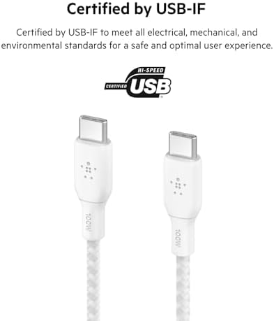 Belkin USB C to USB C 100W Braided Cable Fast iPhone Charger Cord, 9.9ft (Pack of 6) - 5