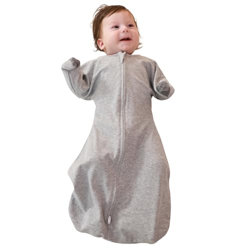 Image of ZIGJOY Baby Transitional Swaddles for Newborns: 0.5 Tog Arms Up Sleep Sack 3-6-12 Months Soft Cotton Shark Fin 2 Way Zipper