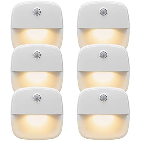 HOOJIN Motion Sensor Night Light Indoor, Cordless Battery-Powered LED Night Light for Bedroom, Toilet, Kitchen, Garage, Wardrobe, Cabinet, Basement, Stairs, Corridor, Corners (Warm Light - Pack of 6) Cover