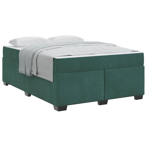 Genérico Estructura de Cama con colchón Verde Oscuro 140 x 200 cm Tela,Mobiliario,Camas y Accesorios,Camas y somieres,Verde,3399293