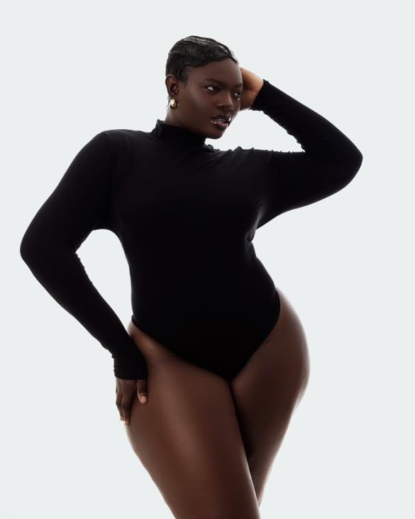 COOTRY Women's Plus Size Mock Turtle Neck Bodysuit Long Sleeve Basic Tops4