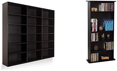 Atlantic Oskar 540 Wall Mounted Media Storage Espresso Cabinet, Large & Drawbridge Media Storage Cabinet,19in.L x 7in.W x 36in.H (48.26cm x 17.78cm x 91.44cm), Black