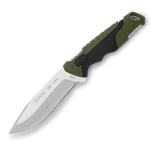 Buck Knives 658 Small Pursuit Hunting Knife, 3-3/4' Fixed Blade, Glass Filled Nylon Handle, 420HC Stainless Steel Drop Point Blade, Sheath Included, Knife Made in the USA, Green, 3.3 oz