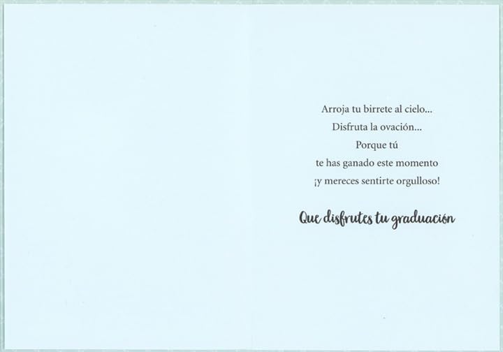 Miniatura 2 de Designer Greetings Silueta de cinco graduados lanzando gorras al aire en azul claro y blanco tarjeta de felicitación de graduación española