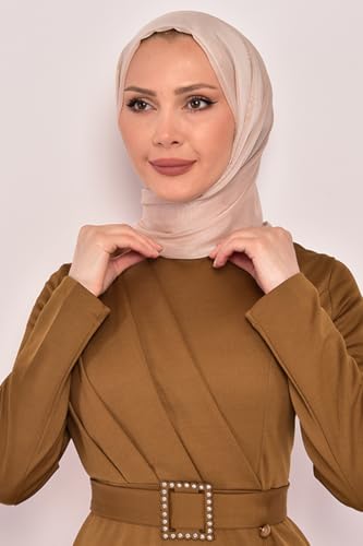 Pleated Buttoned Belt Stoned Hijab Double Suit 25783