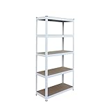 Relaxdays Schwerlastregal, HxBxT: 150x75x35 cm, 875 kg, 5 Ebenen, Lagerregal Keller & Garage, zum Stecken, weiß/braun