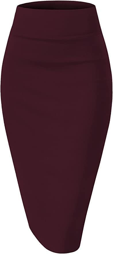 Sweet Hearts Women’s Basic Stretch Pencil Skirt- Regular & Plus Size- Below Knee Office Midi Bodycon Nylon Skirt Made in USA - Image 3