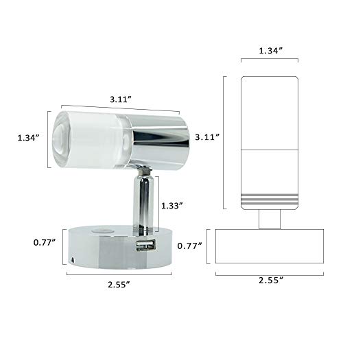 Thalassa 12V Rv Reading Light With Usb Port Adjustable Touch Dimmer Switch, Flexible Polished Chrome Body And Acrylic Lampshade, Diameter Install On Rv Caravan Trailer Car Boat Ship #TOP4