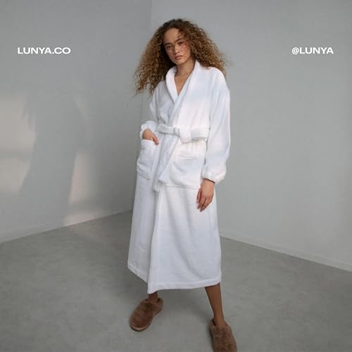 Lunya Spa Terry Cloth Robe - Premium Turkish Cotton Bathrobe with Elastic Cuffs and Pockets - Sincere White3