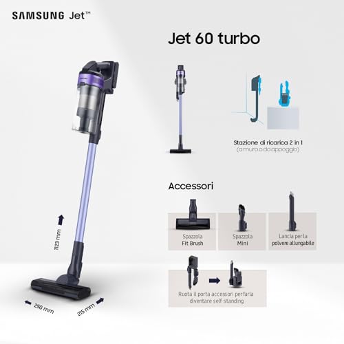 Samsung Kabelloser Staubsauger Jet 60 Turbo VS15A6031R4/ET, beutellos, Leistung 150 W, bis zu 40 Minuten Laufzeit, Violett
