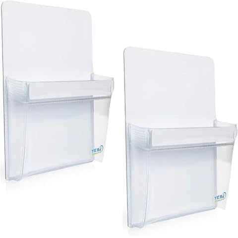 YES4QUALITY Magnetic Pen Holder for Refrigerator with Strong Magnetic Back (2 Pack), Dry Erase Marker Holder Ideal for Whiteboard & Fridge, Clear & White Pencil Cup Cover