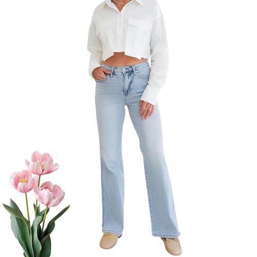Arisefrom BBL Jeans for Women, 2025 New Tapecomedy Plus SizeVintage Wash Tummy Control Stretchy Top Straight Leg Jeans