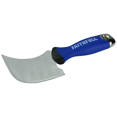 Faithfull Soft-Grip Window Knife - Quarter Moon, 100mm Stainless Steel Blade for Glazing, Flooring & Lead Working