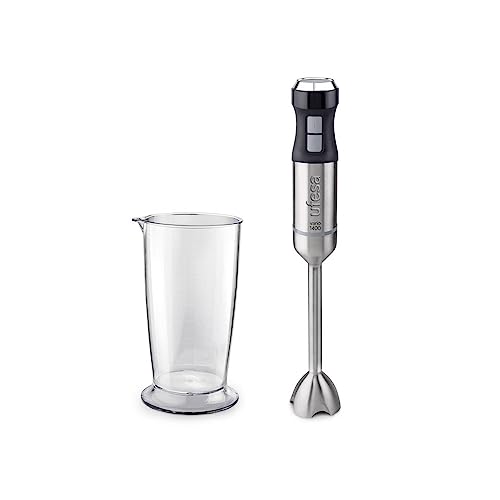 Ufesa BP4750 Vario 1400 Titanium XL Handmixer, 1400 W, 4 Titan-Klingen, XL-Stab, 20 Geschwindigkeiten + Turbo, ergonomisches und spritzwassergeschütztes Design, inklusive Messbecher, BPA-frei
