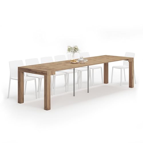 MOBILI FIVER, Mesa Consola Extensible First, 45(305) x90 cm, Color Madera rústica, para 14 Personas, Mesa Consola Extensible por Cocina y salón, Made In Italy
