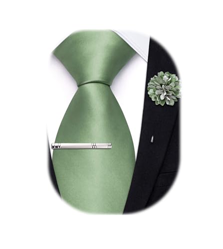 Image of Hi-Tie Pretied Boys Ties Solid Color Kids Adjustable Necktie Lapel Pin Clip Set Age 8-12 Wedding School Graduation