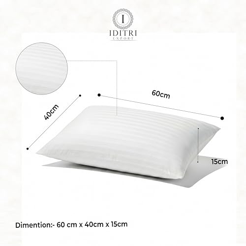 Image of Premium Microfiber Pillow, Soft Satin Stripe Cotton Cover, Down Alternative Fill for Neck Comfort, Hotel Collection Bedding Cushion, 16x24 Inch, White