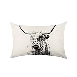 RUKE Highland Cow Throw Pillow Cover，12 X 20 Inch Linen Cushion Home Decoration Throw Pillow Covers
