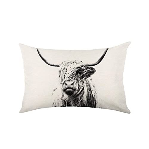 Ruke Highland Cow Throw Pillow Cover，12 X 20 Inch Linen Cushion Home Decoration Throw Pillow Covers For Sofa Car Bedroom (12 X 20 Inch) #TOP2