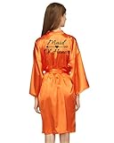 owiter Orange Satin Robe for women Short Bride and Bridesmaid Dressing robe for Wedding Party (orang