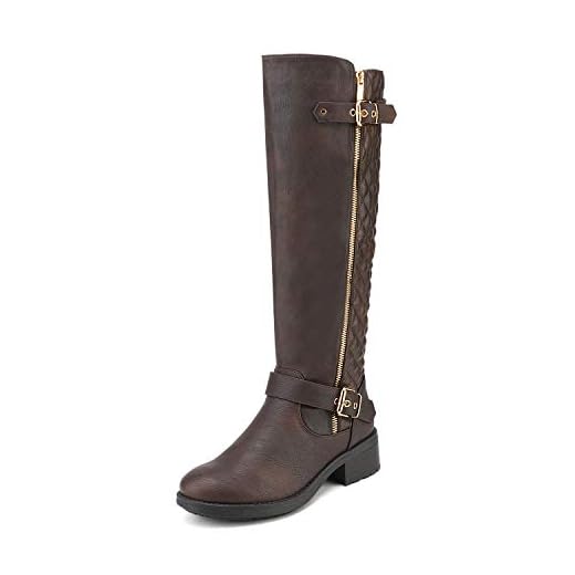 DREAM PAIRS Women's Wide Calf Knee High Boots, Low Stacked Heel Riding Boots, Brown-wide-u, Size 9 Utah-w