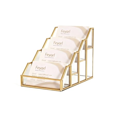 Feyarl Glass Business Cards Holder 4 Slots Multiple Gold Office