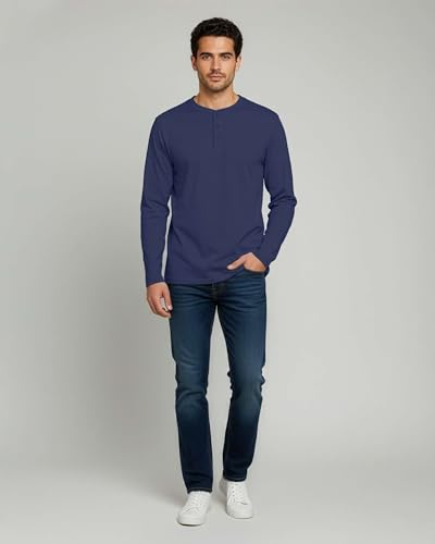 Image of Real Essentials 3 Pack: Mens Casual Long & Short Sleeve Cotton Henley Lightweight Button T-Shirt, Long Sleeve - Set