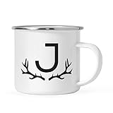 Andaz Press Stainless Steel 11oz. Campfire Coffee Mug Gift, Deer Antler Monogram Initial Letter J,...