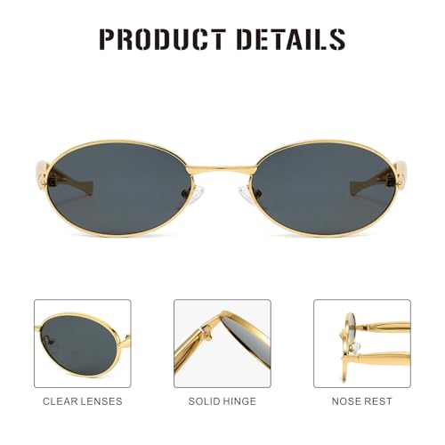 J&L Glasses Retro Oval Sunglasses for Women Men Trendy Gold Metal Frame Shades Sun Glasses3