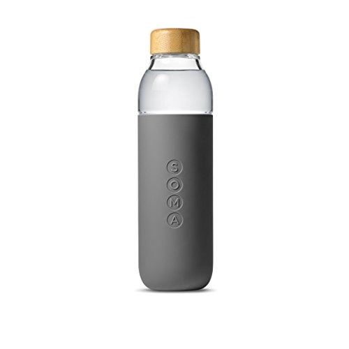 Soma 17 oz. BPA-free Wide Mouth Glass Water Bottle with Silicone Sleeve, Gray