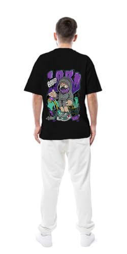 Image of Men's Oversized Lord Boy Printed Cotton Rich Round Neck Half Sleeves | Trendy Streetwear Casual Wear | Stylish Loose Fit Graphic T-Shirt, Black