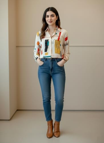 Image of Trendy Queen Women's Printed Straight Mandarin Neck Shirt for Women's | Tops for Woman Shirts | Shirt for Women Stylish Western (SD778 S)