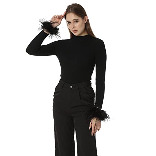 LVCOMEFF Women Ostrich Feather Bracelet Wrist Cuffs Furry for Party Wedding Bride Concert Luxurious4